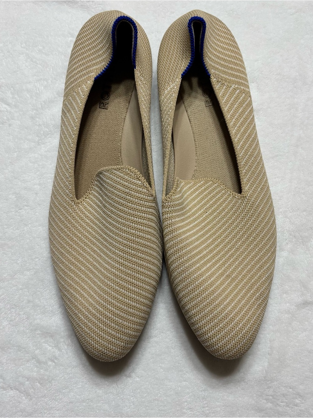 Rothy's Beige Slip-On Knit Flats with Subtle Stripe